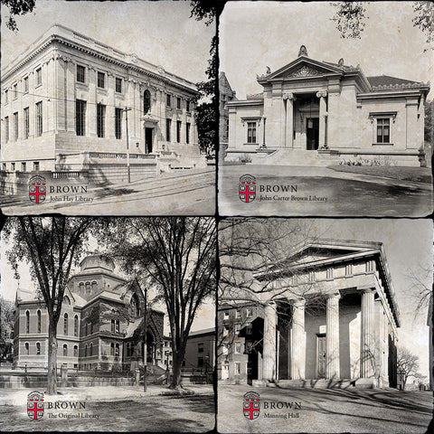 Brown Campus Building 4 Coaster Set